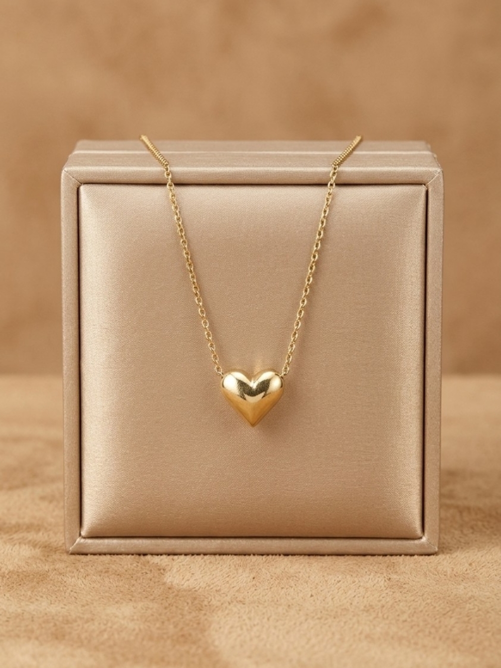 Gold Heart Pendant Necklace for Women - Polished Gold Chain